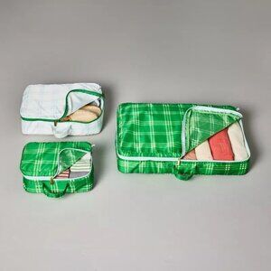 Tri-Stripe Plaid Packing Cubes Set Cream Green Blue 3pc - Hearth & Hand Magnolia